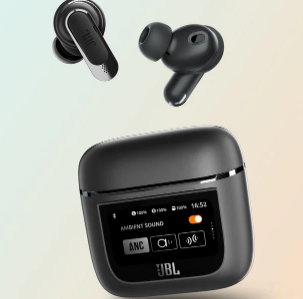 JBL旅游专业版2耳塞有一个带显示屏的充电盒
