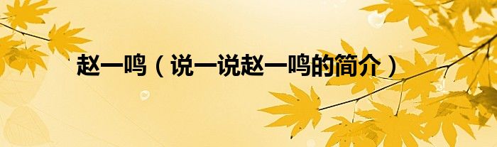 赵一鸣（说一说赵一鸣的简介）