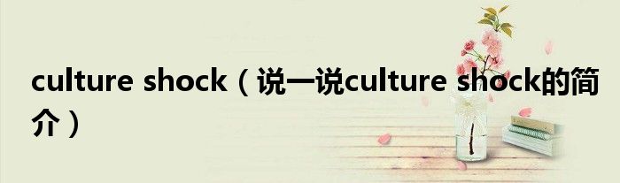 culture shock（说一说culture shock的简介）