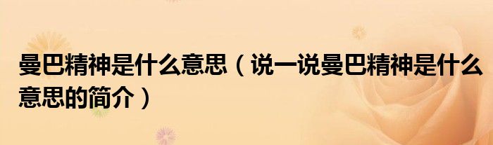 曼巴精神是什么意思（说一说曼巴精神是什么意思的简介）