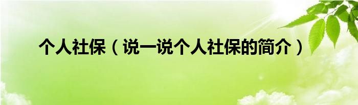 个人社保（说一说个人社保的简介）