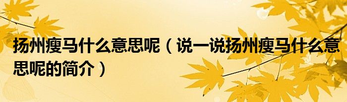 扬州瘦马什么意思呢（说一说扬州瘦马什么意思呢的简介）