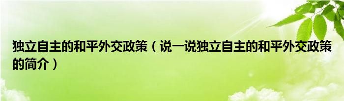 独立自主的和平外交政策（说一说独立自主的和平外交政策的简介）