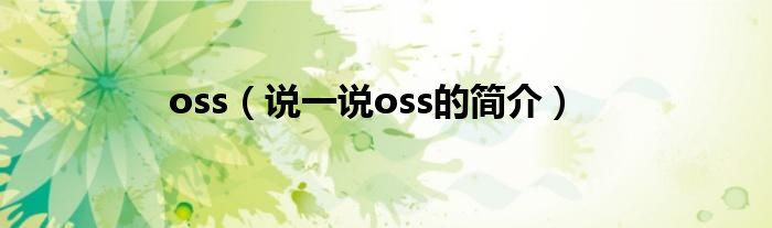 oss（说一说oss的简介）