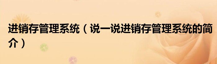 进销存管理系统（说一说进销存管理系统的简介）
