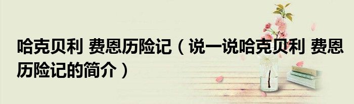 哈克贝利 费恩历险记（说一说哈克贝利 费恩历险记的简介）