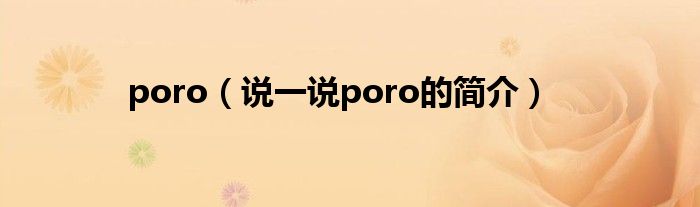 poro（说一说poro的简介）