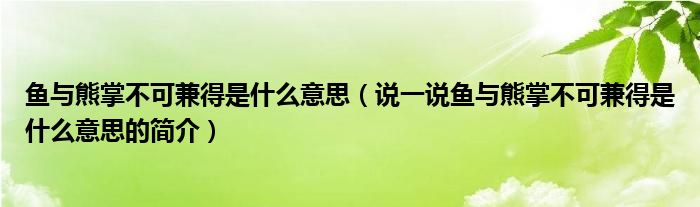 鱼与熊掌不可兼得是什么意思（说一说鱼与熊掌不可兼得是什么意思的简介）
