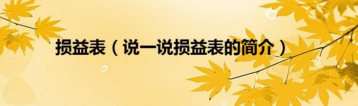 损益表（说一说损益表的简介）