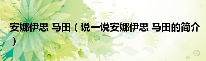 安娜伊思 马田（说一说安娜伊思 马田的简介）