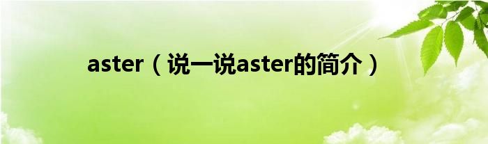 aster（说一说aster的简介）