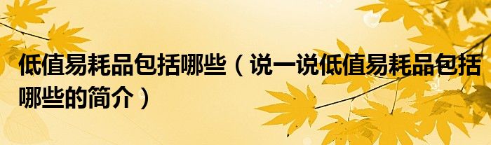 低值易耗品包括哪些（说一说低值易耗品包括哪些的简介）