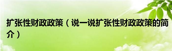 扩张性财政政策（说一说扩张性财政政策的简介）