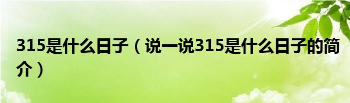 315是什么日子（说一说315是什么日子的简介）