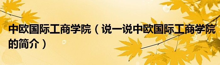 中欧国际工商学院（说一说中欧国际工商学院的简介）