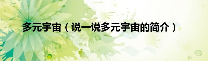 多元宇宙（说一说多元宇宙的简介）