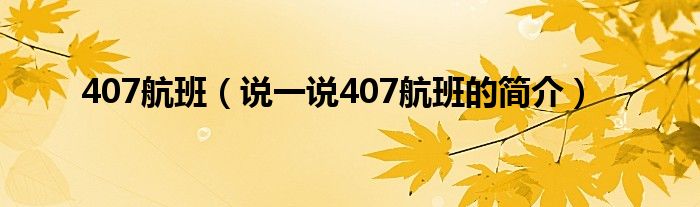 407航班（说一说407航班的简介）