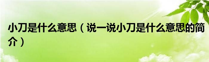 小刀是什么意思（说一说小刀是什么意思的简介）