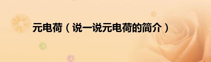 元电荷（说一说元电荷的简介）
