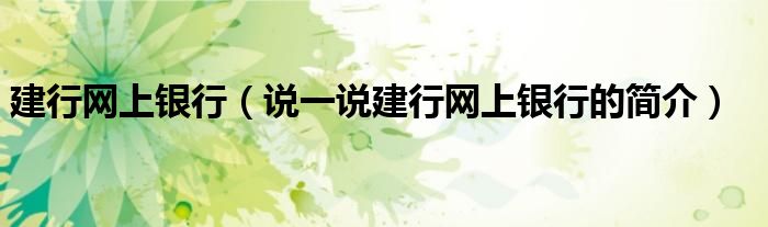 建行网上银行（说一说建行网上银行的简介）