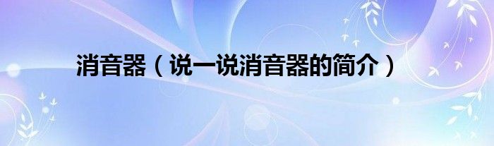 消音器（说一说消音器的简介）