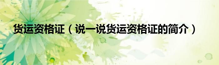 货运资格证（说一说货运资格证的简介）
