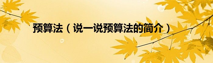 预算法（说一说预算法的简介）