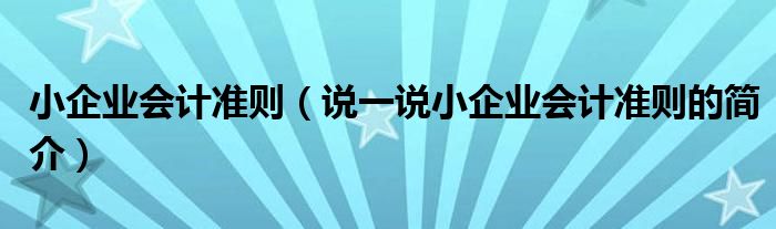 小企业会计准则（说一说小企业会计准则的简介）