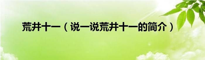 荒井十一（说一说荒井十一的简介）