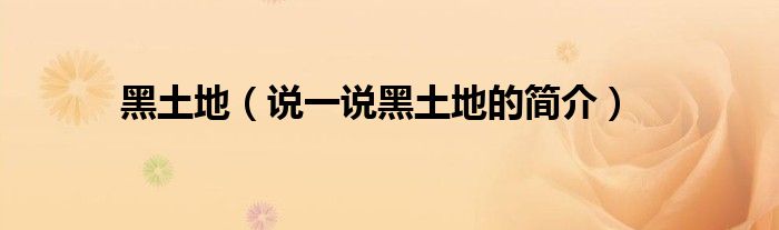 黑土地（说一说黑土地的简介）