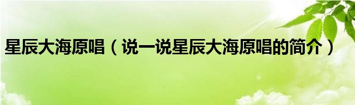 星辰大海原唱（说一说星辰大海原唱的简介）