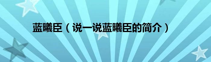 蓝曦臣（说一说蓝曦臣的简介）