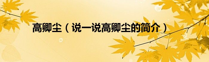 高卿尘（说一说高卿尘的简介）