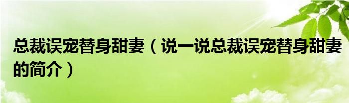 总裁误宠替身甜妻（说一说总裁误宠替身甜妻的简介）