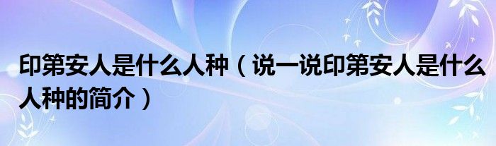 印第安人是什么人种（说一说印第安人是什么人种的简介）
