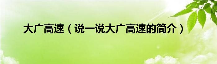大广高速（说一说大广高速的简介）