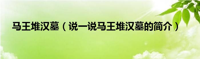 马王堆汉墓（说一说马王堆汉墓的简介）