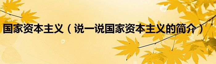 国家资本主义（说一说国家资本主义的简介）
