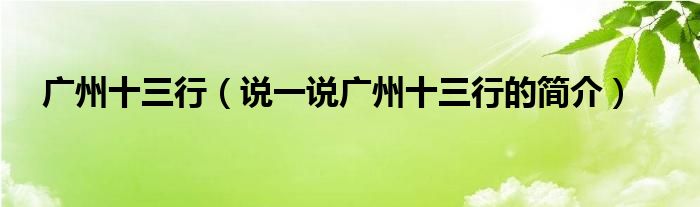 广州十三行（说一说广州十三行的简介）