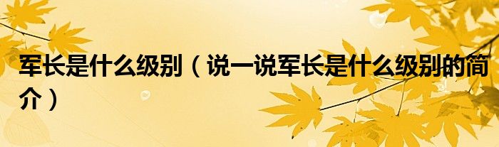 军长是什么级别（说一说军长是什么级别的简介）