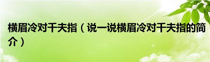 横眉冷对千夫指（说一说横眉冷对千夫指的简介）