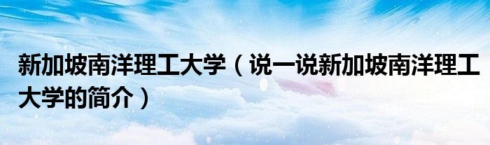 新加坡南洋理工大学（说一说新加坡南洋理工大学的简介）