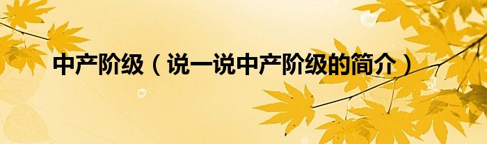 中产阶级（说一说中产阶级的简介）