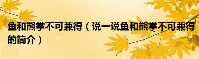 鱼和熊掌不可兼得（说一说鱼和熊掌不可兼得的简介）