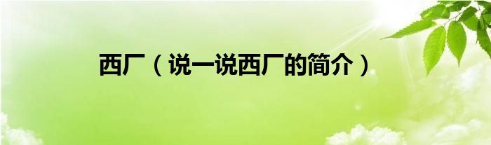 西厂（说一说西厂的简介）