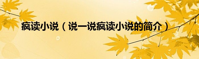 疯读小说（说一说疯读小说的简介）