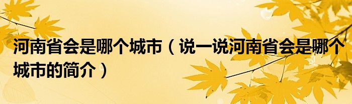河南省会是哪个城市（说一说河南省会是哪个城市的简介）