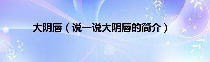 大阴唇（说一说大阴唇的简介）
