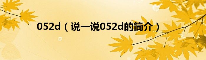 052d（说一说052d的简介）