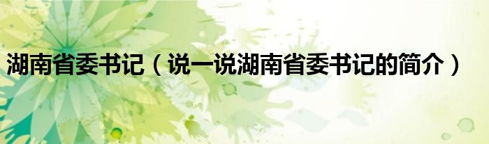 湖南省委书记（说一说湖南省委书记的简介）